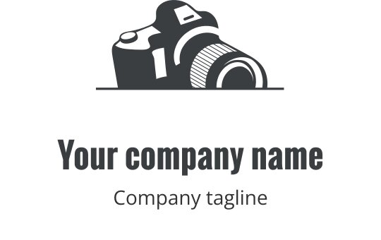 Realistisk grå kamera logo design med detaljerade linser och kroppsegenskaper