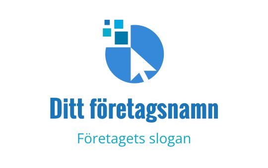 Modern blå logotypdesign med en pekare och geometriska former