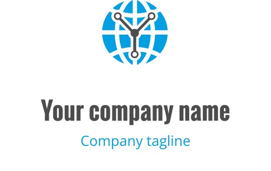 Modern logotypdesign med en glob och sammanlänkade linjer i blått och grått