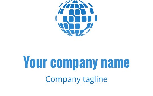 Modern blå globlogo med fyrkantiga mönster och fet text