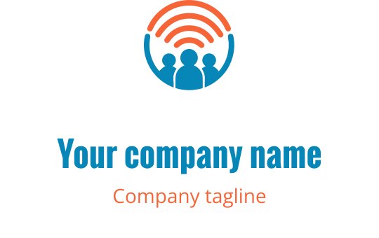 Modern logotypdesign med tre figurer och ljudvågor ovanför