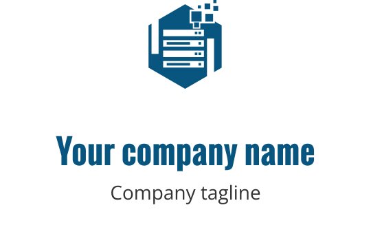 Modern blå logotypdesign med en hexagon och dokumentelement