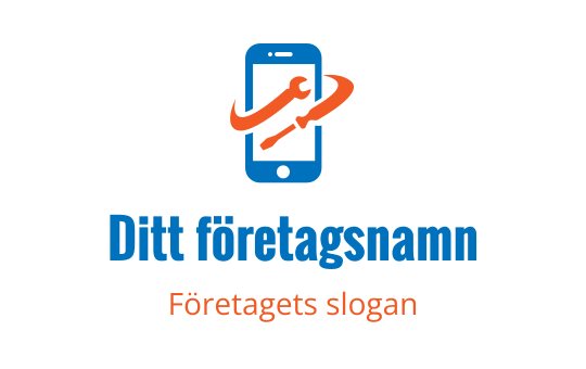 Modern blå smartphone logo design med orange detaljer och stiliserad text