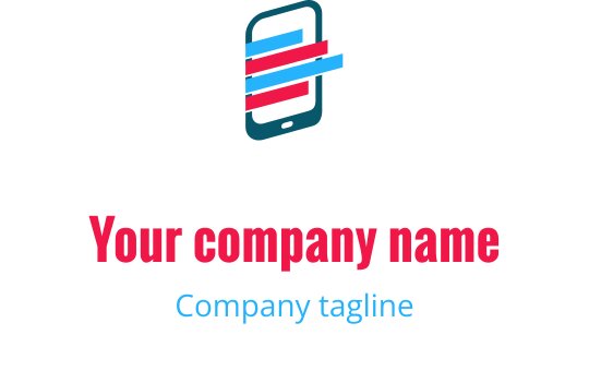 Modern logotypdesign med en pixelerad mobil enhet i teal, blått och rött