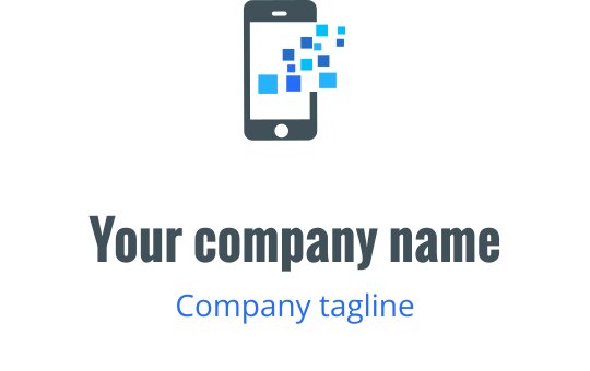 Modern smartphone logotypdesign med blå pixel-element