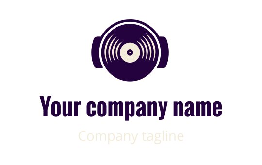 Modern logotypdesign med hörlurar och en vinylskiva i lila