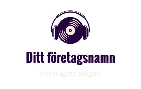 Modern logotypdesign med en vinylskiva och hörlurar i lila