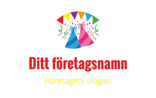 Färgglad logotypdesign med festliga dekorationer och konfetti