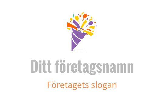 Färgglad logotypdesign med partihatt, konfetti och stjärnor