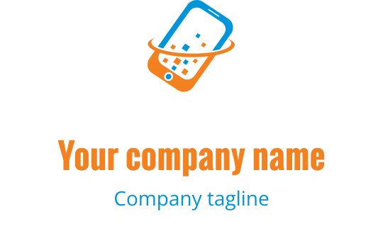 Modern logotypdesign för mobiltelefon med orange och blå accenter