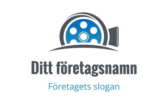 Modern logotypdesign med en blå filmrulle och svarta accenter
