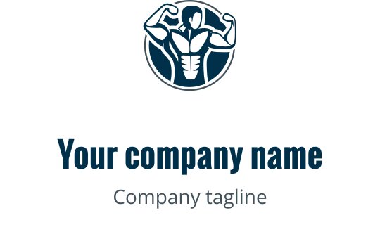 Stark muskulös logotypdesign med en flexande figur i en cirkulär ram