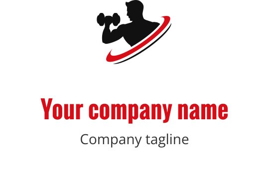 Dynamisk logotypdesign med en tyngdlyftare-silhuett och fet typografi