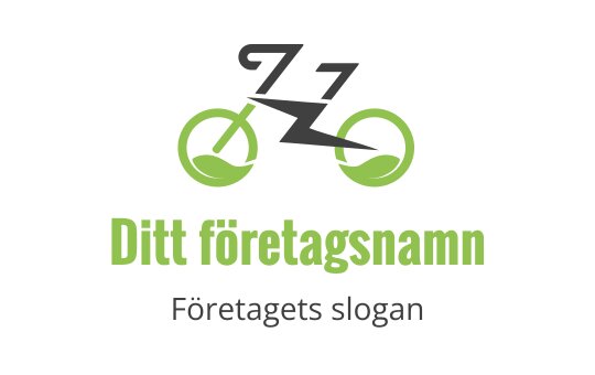 Modern cykel logotypdesign med gröna hjul och en stiliserad blixt
