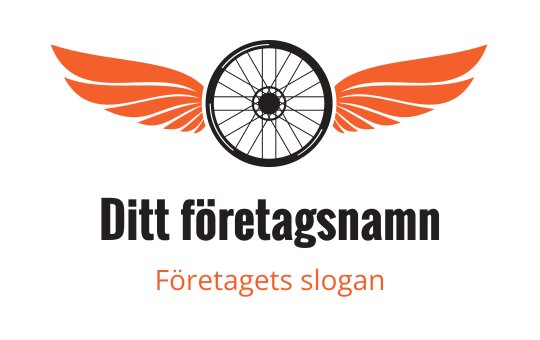 Fet logotypdesign med ett hjul och orange vingar