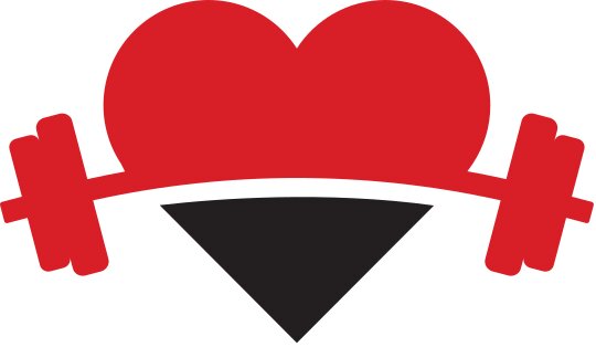 Fet svart och röd logotypdesign med en stiliserad hjärtform
