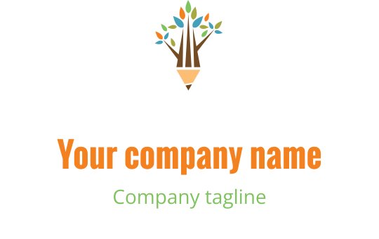 Kreativ logotypdesign med en penna och ett träd med färgglada löv
