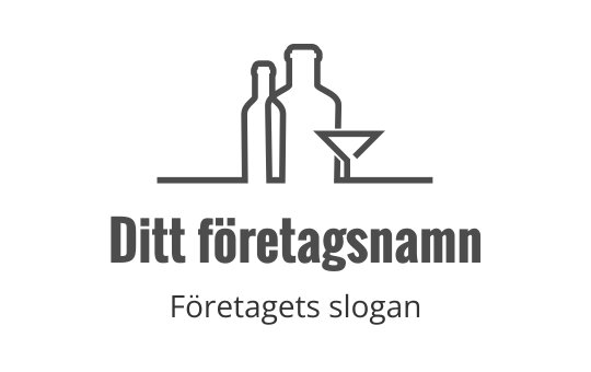 Minimalistisk logotypdesign med två flaskor och ett cocktailglas