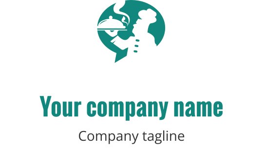 Kocksilhuett logo design med en serveringsfat i teal och svart