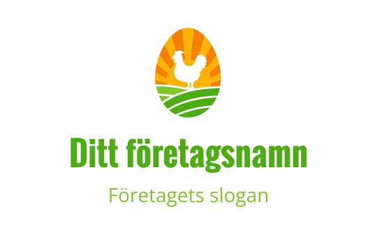 Färgglad ägglogo med en höna och solstrålebakgrund
