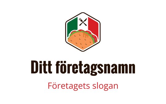 Färgglad hexagonal logotypdesign med en taco och korsade redskap