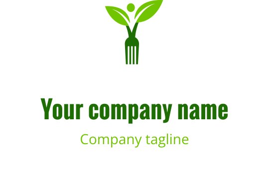 Modern grön logotypdesign med en gaffel och blad