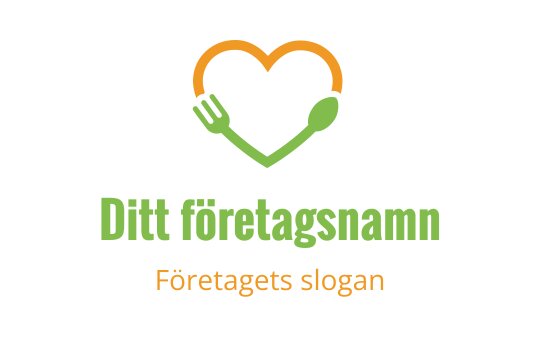 Hjärta-formad logotypdesign med en gaffel och sked i grönt och orange