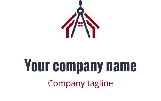 Professionell logotypdesign med en kompass och tak i röd och marinblå