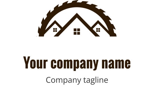 Modern logotypdesign med stiliserade hus och ett cirkelsågsbladselement