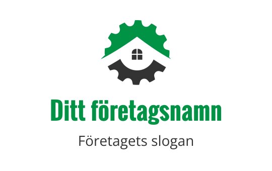 Modern logotypdesign med ett hus och en kugghjul i grönt och svart
