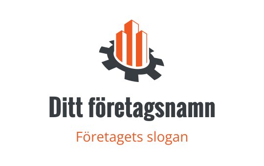 Modern logotypdesign med orangea skyskrapor inom en kugghjulsform