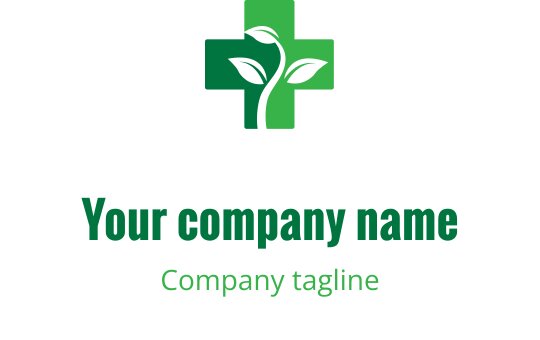 Modern grön logotypdesign med en växt i en korsform