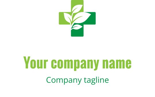 Modern grön logotypdesign med ett blad och korssymbol