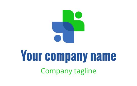 Modern logotypdesign med överlappande blå och gröna former