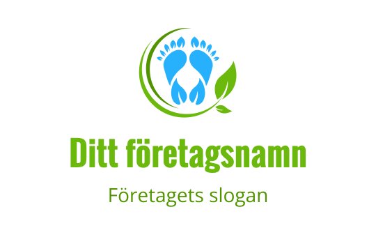 Modern logotypdesign med blå fotavtryck och gröna blad i en cirkulär layout