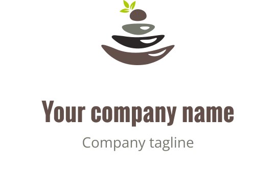 Balanserad logotypdesign med staplade stenar och ett grönt blad
