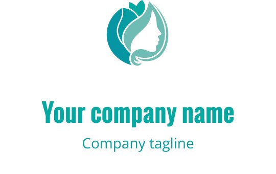 Elegant logotypdesign med en profilsilhuett med flödande hår och löv