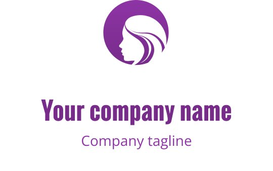 Elegant lila logotypdesign med en stiliserad silhuett av en kvinna