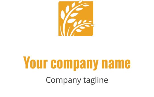 Elegant logotypdesign med ett stiliserat blad i orange och svart