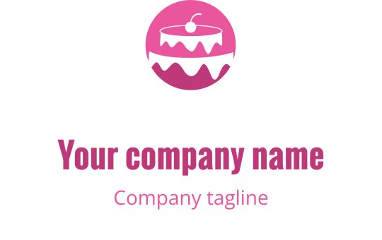 Lekfullt rosa och rött logotypdesign med en stiliserad tårta
