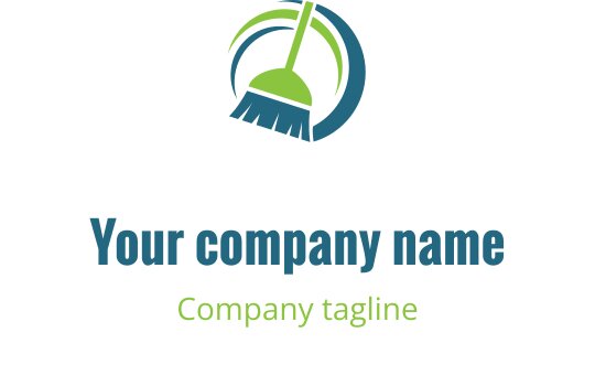 Modern logotypdesign med en kvast och cirkulära element i grönt och blått