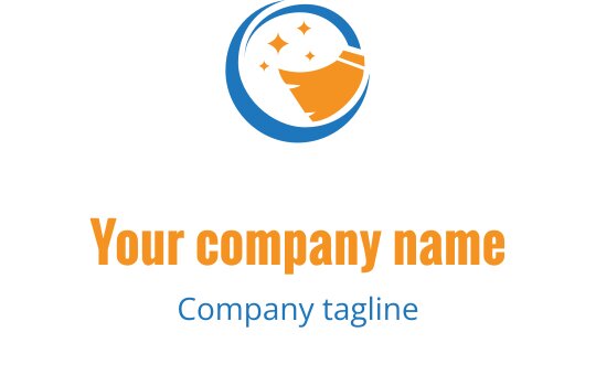 Modern logotypdesign med en halvmåne och stjärnor i blått och orange