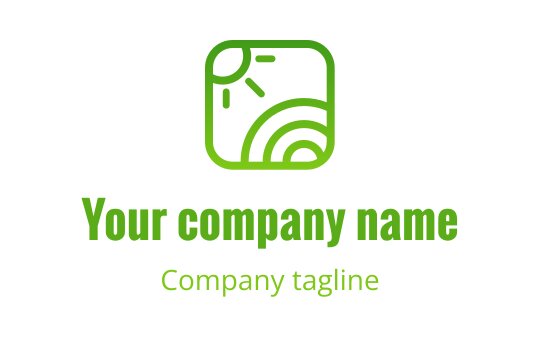 Modern grön logotypdesign med en sol och böjda linjer