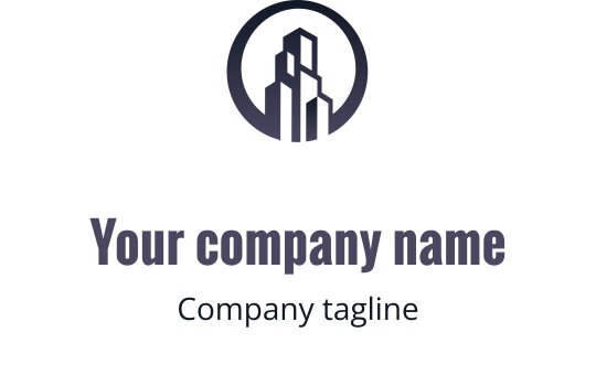 Modern logotypdesign med abstrakta byggnader inom en cirkulär form