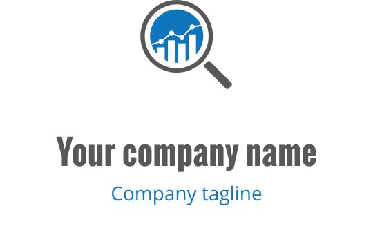 Modern logotypdesign med förstoringsglas och stapeldiagramselement