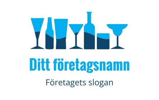 Stilren logotypdesign med olika drinkglas i blå nyanser