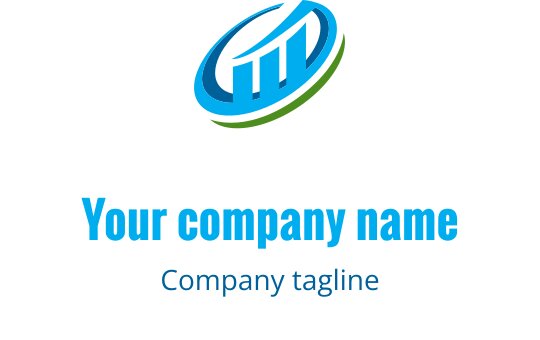 Modern blå och grön logotypdesign med abstrakta böjda former och staplar