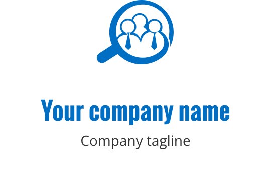 Professionell logotypdesign med ett förstoringsglas och tre figurer