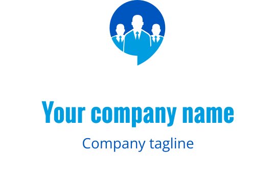 Professionell logotypdesign med silhuetter av tre figurer i blå nyanser