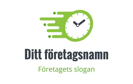 Dynamisk klocka logo design med gröna rörelselinjer och fet text